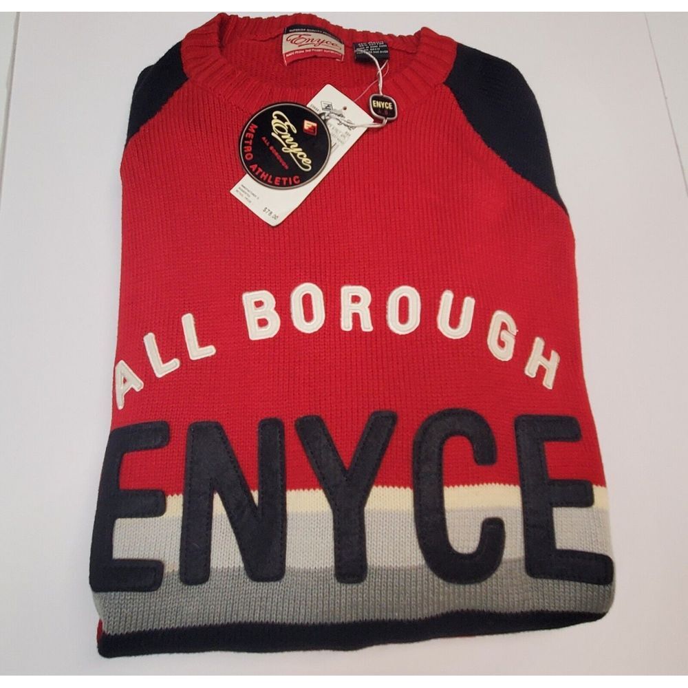 Vintage Y2K Enyce Hip Hop Rap Knit Sweater Mens L Red Striped Crew Neck Pullover
